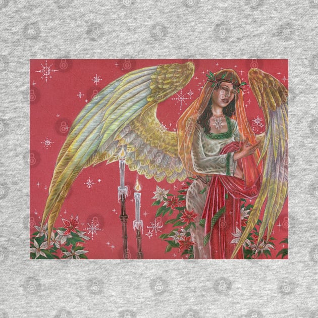 Angel of Noel Art Nouveau with Candles and Poinsettia by angelasasser